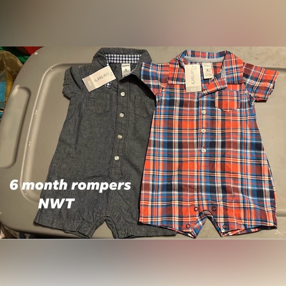 6 month Carters boys rompers NWT